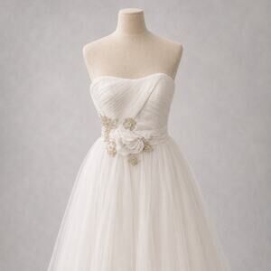 Tulle Ballgown Strapless with floral beaded sash waistline | Size 4